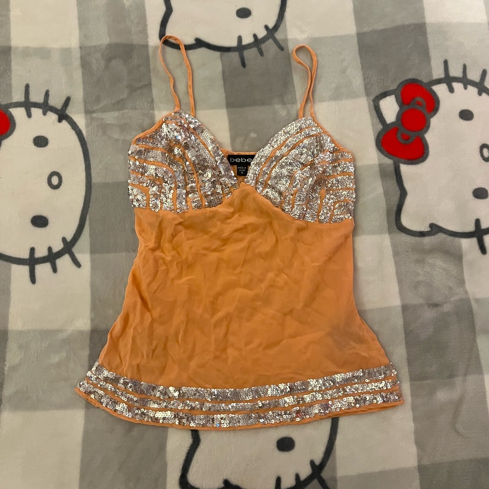 Bebe Sparkly Coral Adjustable Tank Top